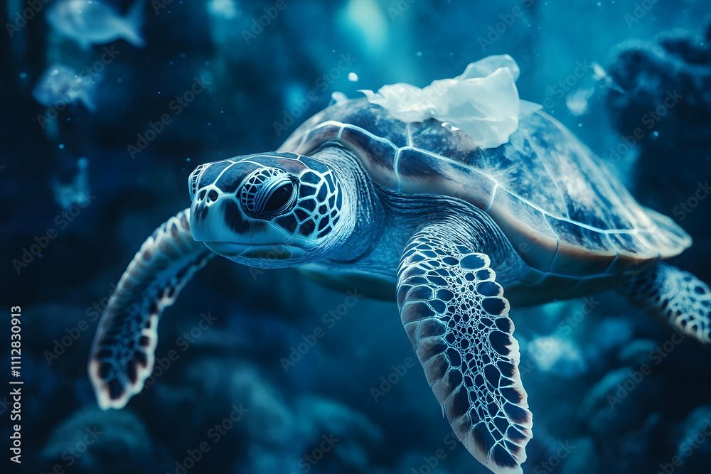 Environmental issue of plastic pollution problem. Sea Turtles can eat ...