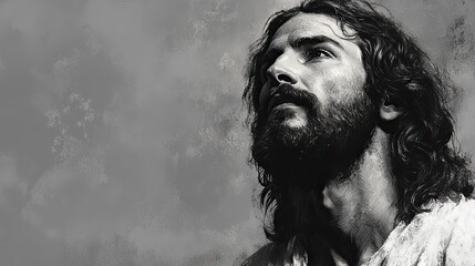Poster - portrait of jesus christ on white background black and white illustration