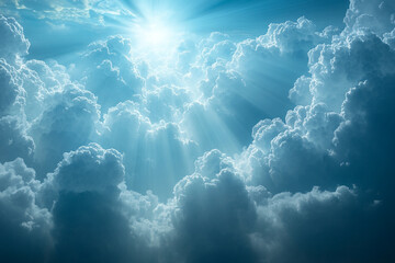 Wall Mural - Heavenly Sunlight Beams Through Majestic Clouds