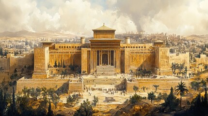 Poster - rebuilding the temple of jerusalem ezra 1 6 haggai 1 2 digital watercolor illustration