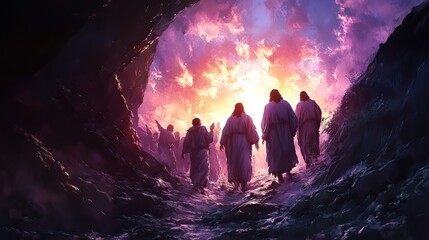 Aufkleber - resurrection of jesus jesus appears to his followers life of jesus digital line art illustration