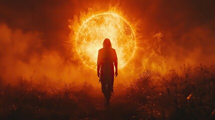 Aufkleber - resurrection silhouette of a man walking in front of the sun