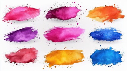 Aufkleber - set of paint brush stroke ink splatter and artistic design elements dirty watercolor texture box frame grunge background splash or creative shape for social media abstract drawin
