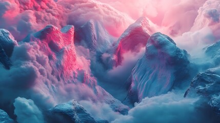 Wall Mural - Pink and blue cloudscape over snowy mountains.