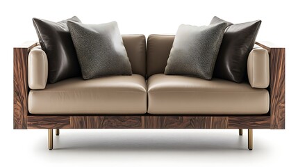 Wall Mural - A brown leather couch with pillows on it