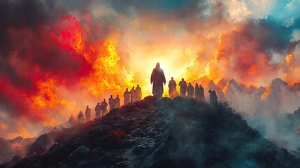 Poster - the greatest miracle transiguration of jesus llustration of jesus appearing bright to the apostles on a mountain digital watercolor painting
