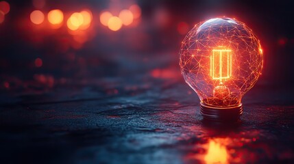 Leinwandbilder - using polygonal lines to create a bright light in an incandescent lamp on a dark background represents creativity innovation and technolog