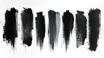 Aufkleber - vector collection or set of artistic black paint ink or acrylic hand made creative brush stroke backgrounds isolated on white as grunge or grungy art education abstract elements frame desig
