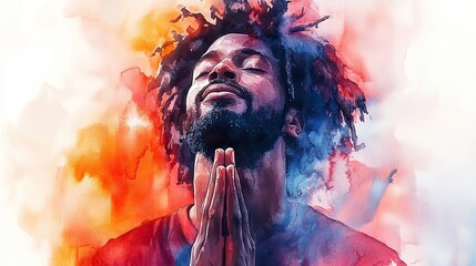 Poster - watercolor of a man praying