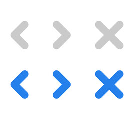 Wall Mural - navigation arrows buttons and x for user interface illustration set in 2 colors. vector icons in fla