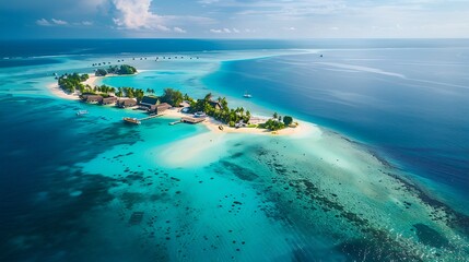 A travel photography banner template featuring an aerial view of a tropical island with clear blue water