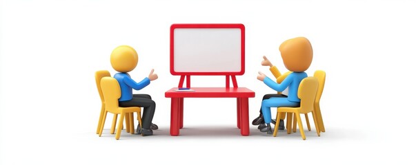 Poster - 3D illustration of people collaborating around a red table