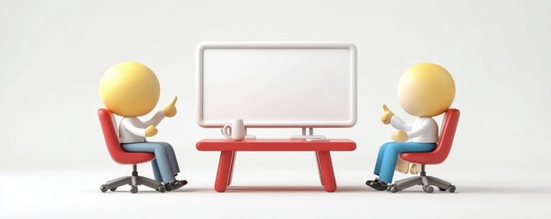 Poster - 3D characters engaged in a collaborative meeting around a red table