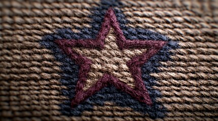 Sticker - Close-up of a woven fabric with an embroidered star.