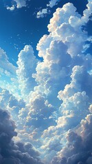 Wall Mural - Majestic fluffy clouds towering against a bright blue sky on a sunny day