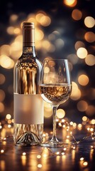 Poster - Sparkling celebration with champagne bottle and flute surrounded by golden bokeh lights