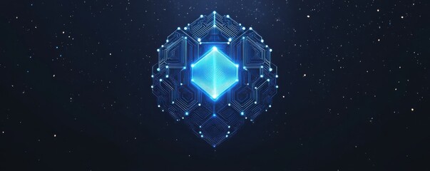 Poster - Futuristic AI brain circuit on starry night background