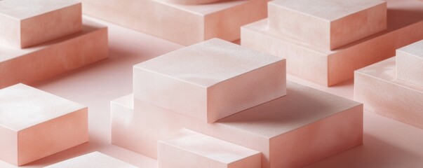 Poster - Minimalist composition of light pink geometric boxes on display