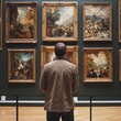 © kasmaran - Man views gallery's antique paintings.