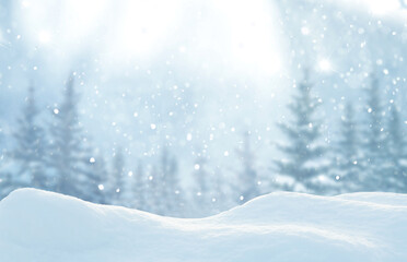 Wall Mural - merry christmas and happy new year greeting background with copy-space.beautiful winter landscape wi