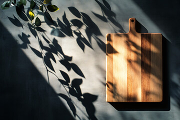 Wall Mural - Wooden Cutting Board with Nature's Shadow