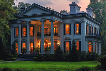 Wall Mural - Elegant Georgian Mansion Illuminated At Dusk