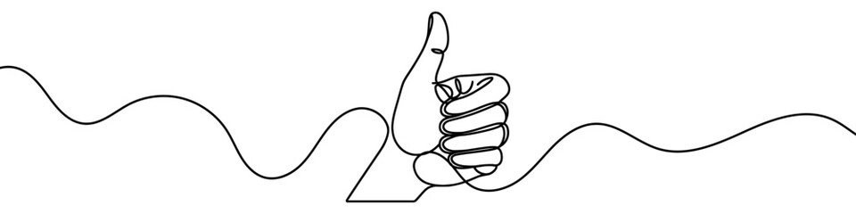 Wall Mural - Minimalist vector illustration representing a thumb up, a symbol of approval, drawn with one continuous line