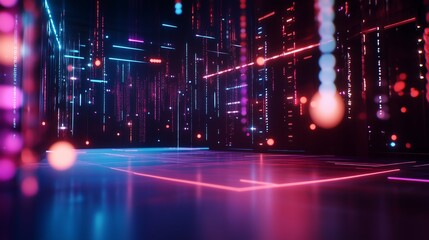Poster - Colorful abstract digital landscape with glowing lights and patterns in a futuristic environment