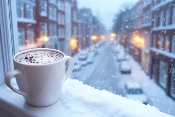 Poster - Winter Warmth: Hot Chocolate by the Window