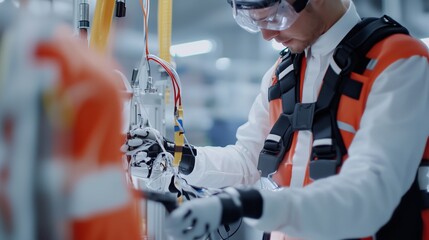 Poster - technician performing maintenance on industrial equipment in a modern facility setting