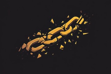 Leinwandbilder - Broken golden chain with fragments flying apart against a dark background