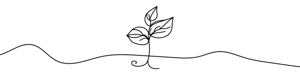 Wall Mural - Minimalist continuous line drawing representing a growing plant with leaves. Vector illustration.