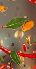 Poster - Super Slow Motion of Flying and Rotating Spices Mix. Filmed on High Speed Cinema Camera, 1000 fps. Vertical Aspect Ratio.