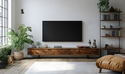 Poster - Artful Arrangement, A Scandinavian interior with an empty wall space ideal for a TV