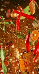 Poster - Super Slow Motion of Flying and Rotating Spices Mix. Filmed on High Speed Cinema Camera, 1000 fps. Vertical Aspect Ratio.