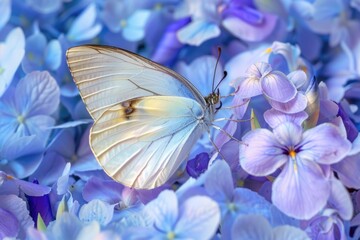 Poster - A delicate white butterfly sits on a vibrant purple flower