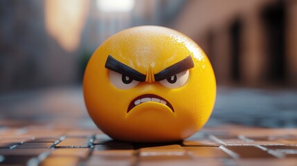Aufkleber - A close-up view of an angry orange sitting on a tile floor