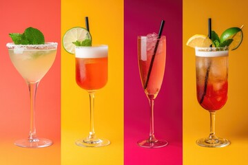 Poster - Colorful background with various cocktail types