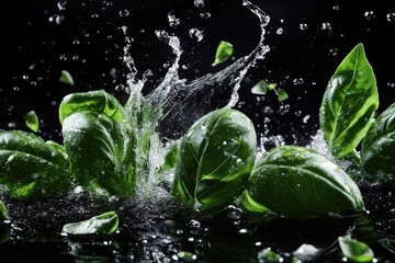Poster - Droplets of water on fresh green leaves