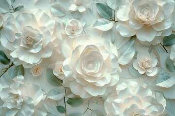 Poster - A cluster of white flowers surrounded by green leaves