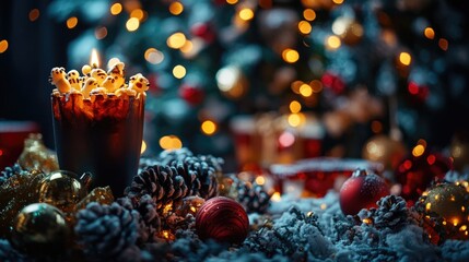 Poster - A single lit candle sits beside a decorated Christmas tree