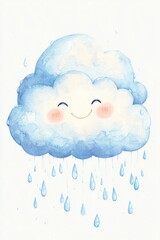 Poster - A smiling cloud with raindrops, great for weather or nature-themed illustrations
