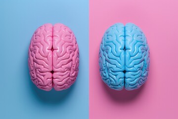 Poster - Two pink and blue brain halves on a blue and pink background