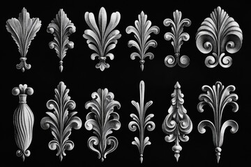 Poster - A set of decorative patterns and shapes on a dark background for various uses
