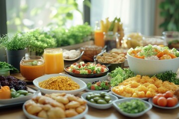 Aufkleber - Various dishes and snacks on a table, ideal for use in lifestyle or food-related content
