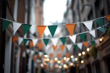 Aufkleber - A row of flags hanging from the side of a building, often used in patriotic or celebratory scenes