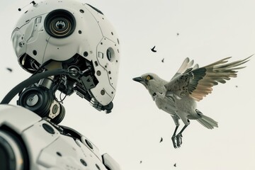 Poster - A bird in flight alongside a robot