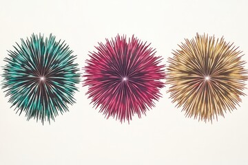 Poster - Three colorful fireworks balls on a white surface