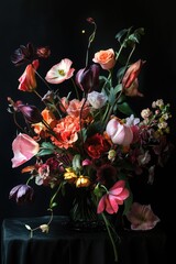 Poster - A vase filled with many colorful flowers sitting on a table