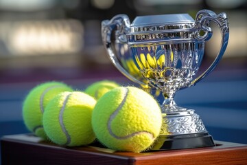 Poster - A silver trophy with tennis balls on top, ideal for sports or awards scenes